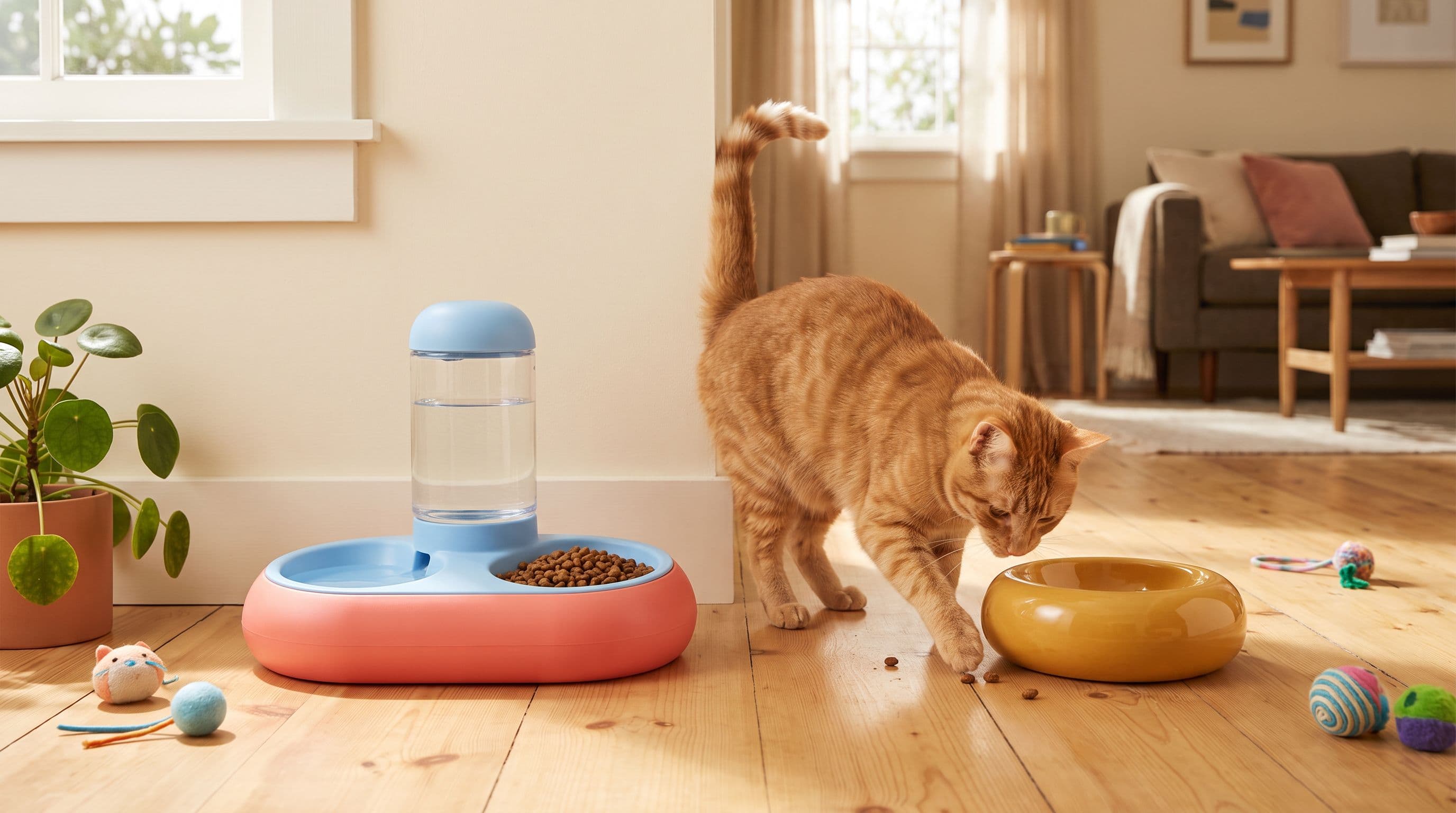 Gamelle Gamelle Chat sur un plan de travail coloré